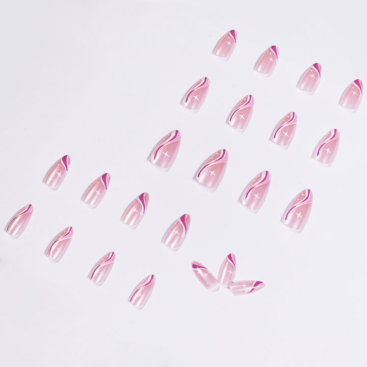 Elegant artistic nail extensions with delicate gradient and accented lines Stornfield