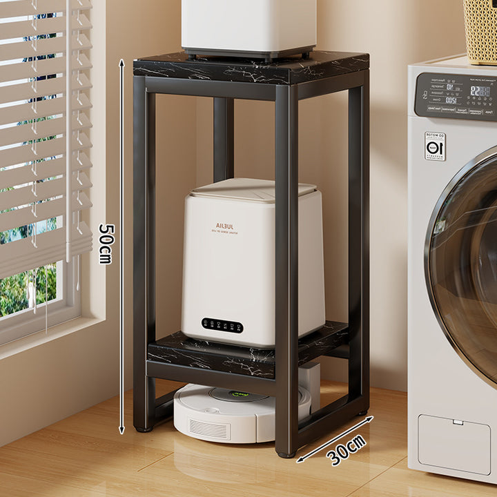 Narrow Two-Tier Metal Appliance Stand with Faux Marble Shelves