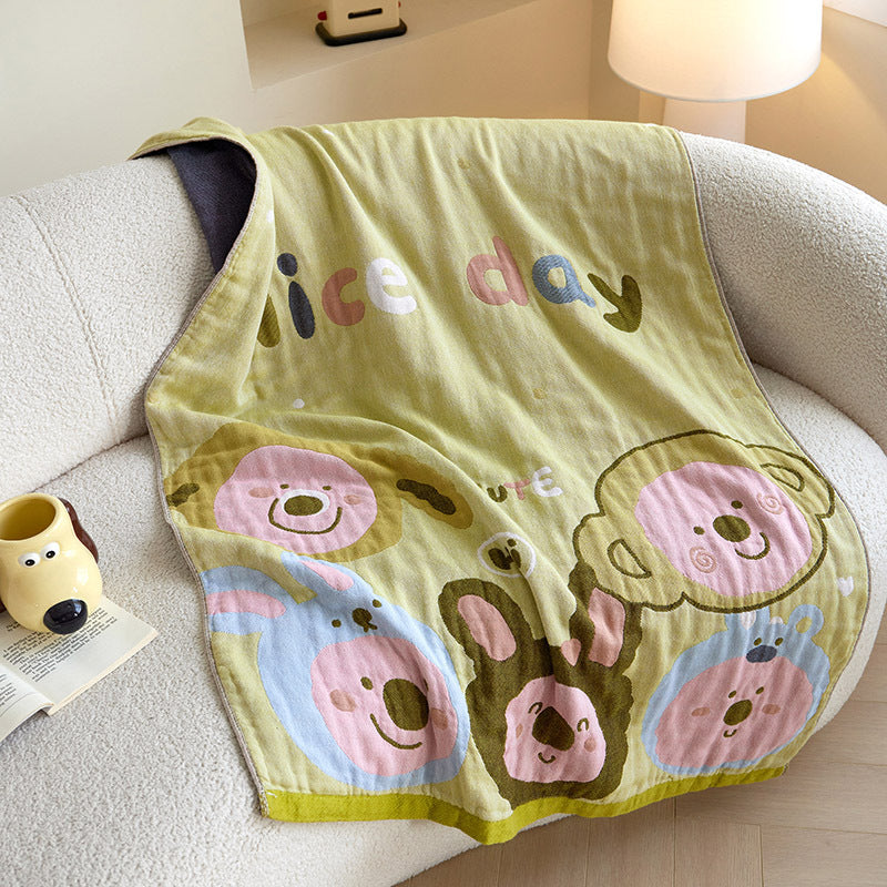 Cozy jacquard throw blanket with cute dog and cat motifs