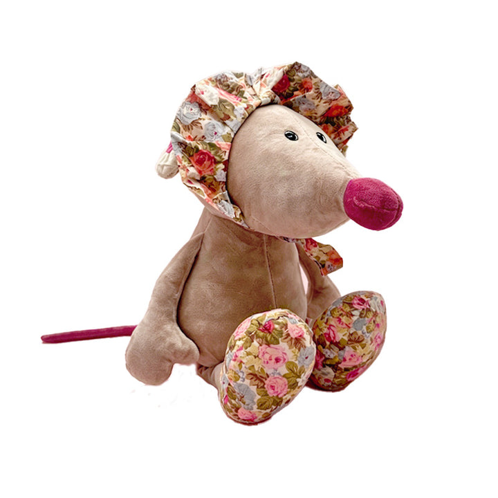 Plush Mouse Nursery Comforter with Floral Cap and Scarf, Velvet Paws Stornfield