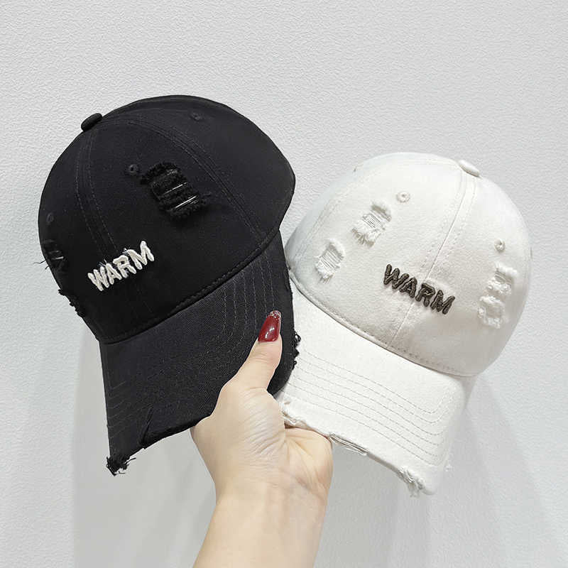 Women's Distressed Cotton Cap with Embroidered Message Stornfield