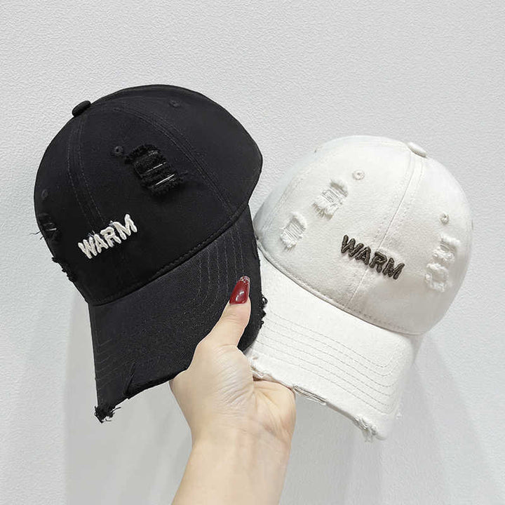Women's Distressed Cotton Cap with Embroidered Message Stornfield