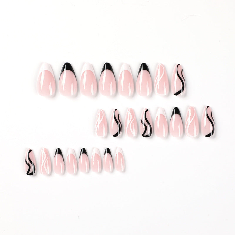 Elegant Artificial Nail Art with Curved Designs and Stornfield Accents