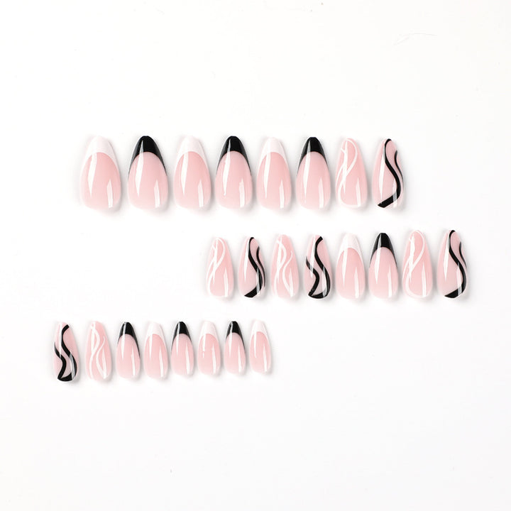Elegant Artificial Nail Art with Curved Designs and Stornfield Accents