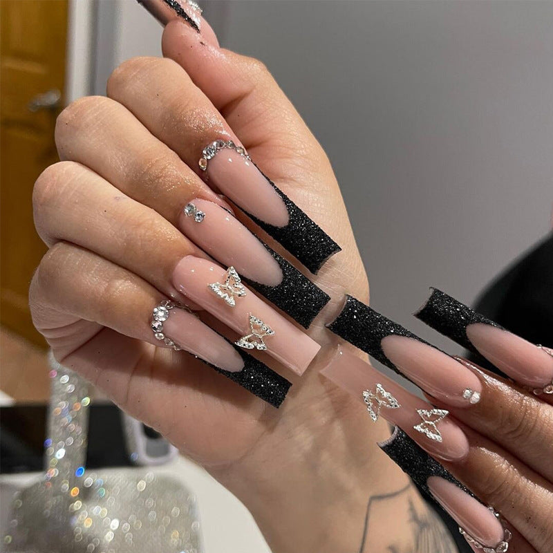 Decorative Long Stiletto Press-On Nails with Rhinestone Accents Stornfield