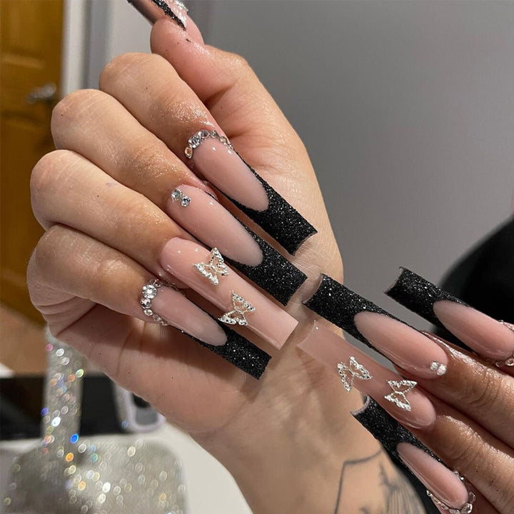 Decorative Long Stiletto Press-On Nails with Rhinestone Accents Stornfield