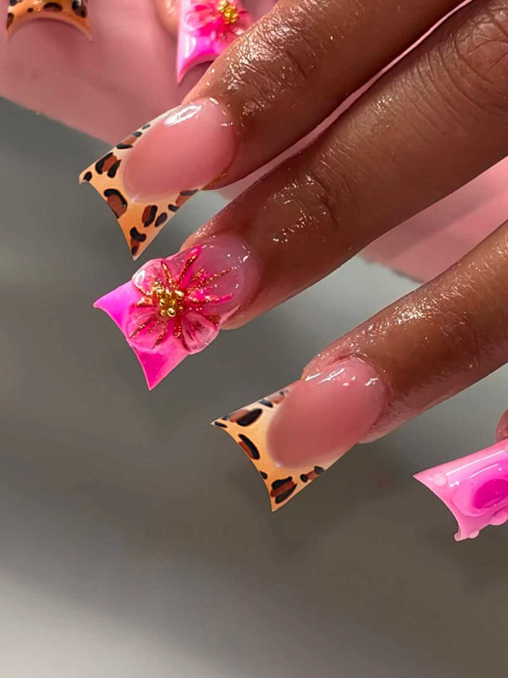 Decorative Press-On Nail Extensions with Floral Accents Stornfield