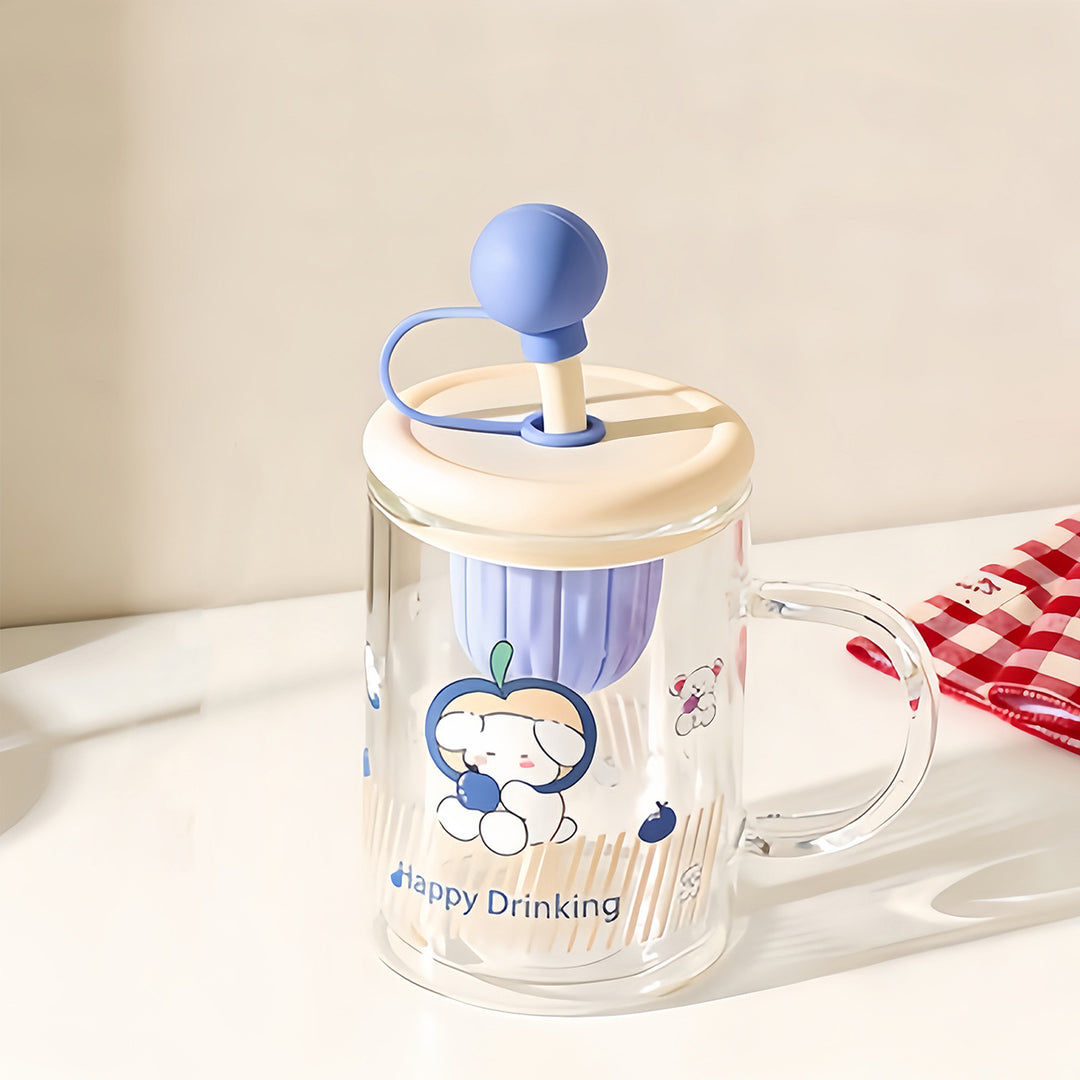 Ladies drinking glass with creative silicone lid and integrated straw Stornfield