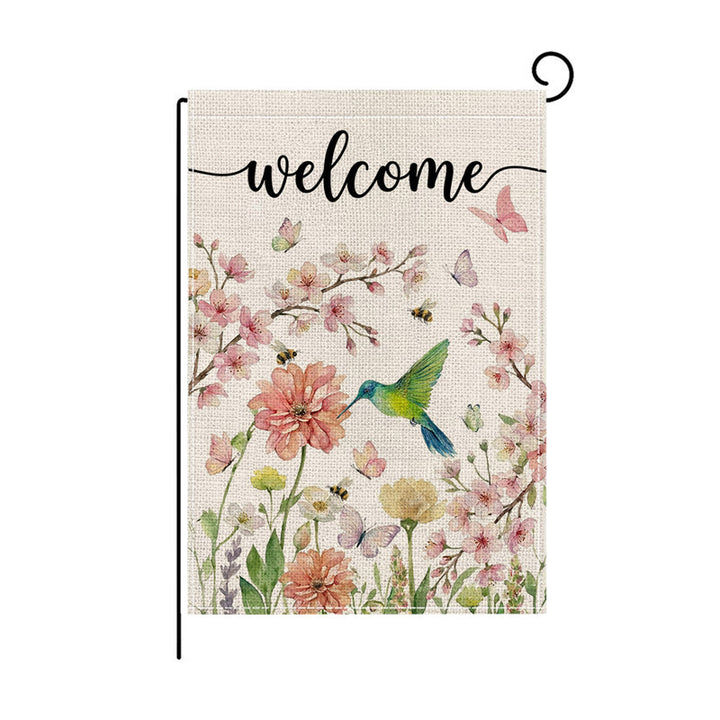 Botanical Welcome Garden Flag Linen-Texture Double-Sided Outdoor Decorative Banner
