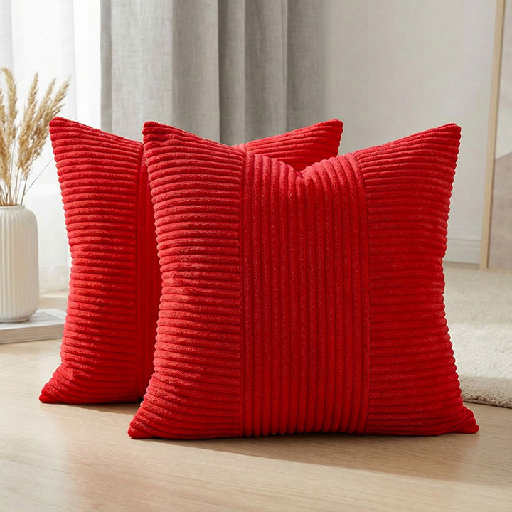 Ribbed Corduroy Square Throw Pillow Cover with Center Channel Texture and Hidden Zipper