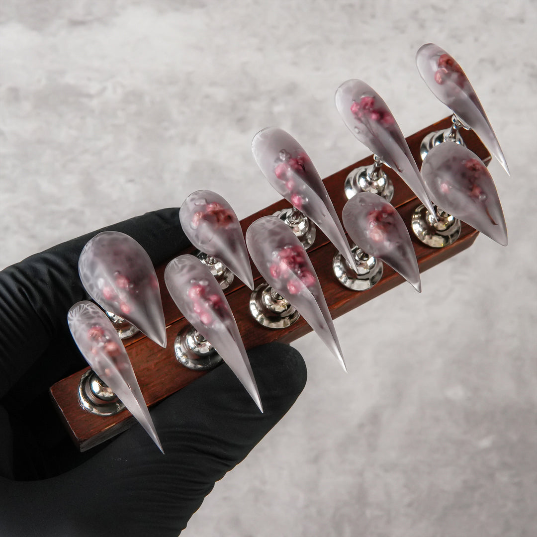 Artistic Stiletto Press-On Nail Enhancements with Floral Design