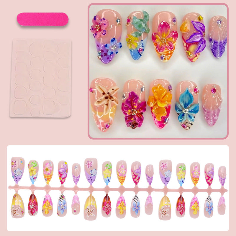 Acrylic nail set with floral 3D decorations Stornfield