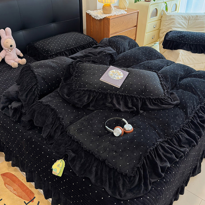 Luxurious Velvet Ruffled Bedding Set