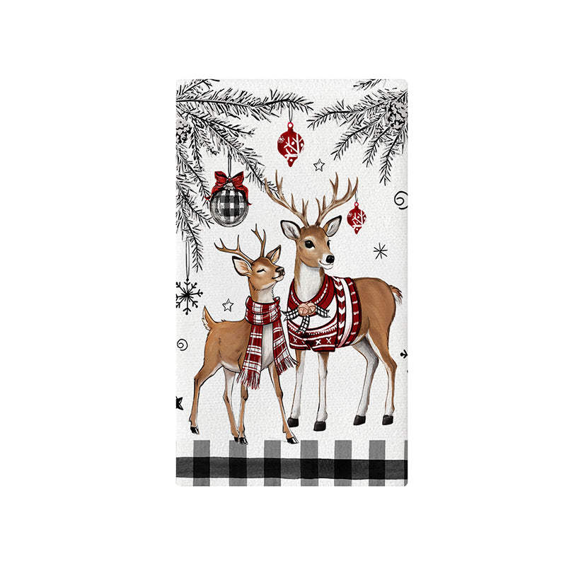 Festive Cotton-Linen Blend Kitchen Tea Towel with Scandinavian Christmas Tree Print