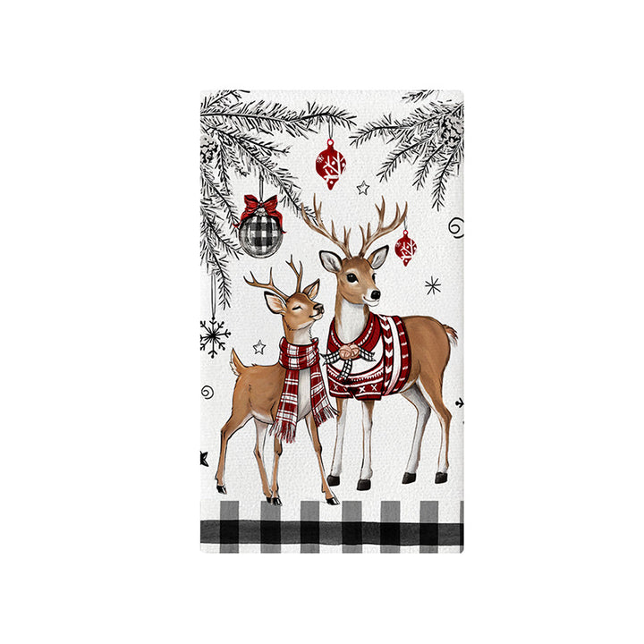 Festive Cotton-Linen Blend Kitchen Tea Towel with Scandinavian Christmas Tree Print