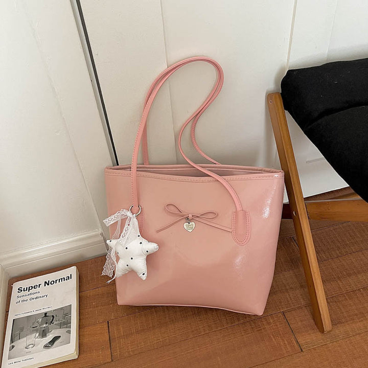 Glossy Tote Bag with Heart Charm