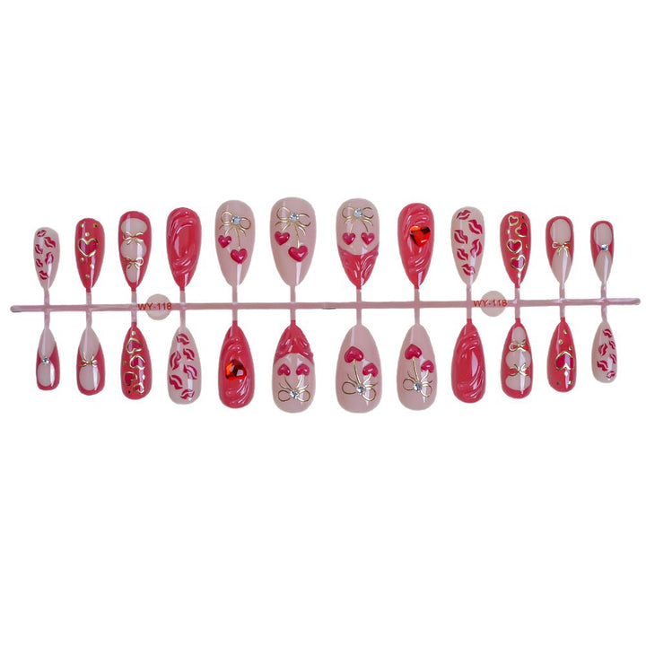 Romantic Heart-Themed Press-On Nail Set Stornfield