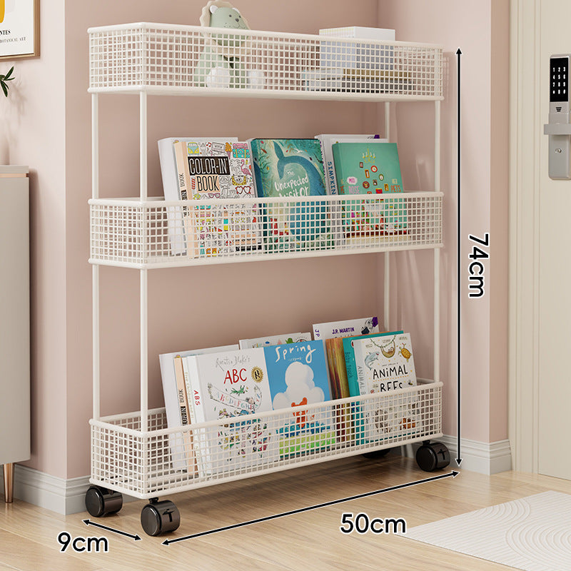 Freestanding Four‑Tier Metal Mesh Book and Display Shelf Rack