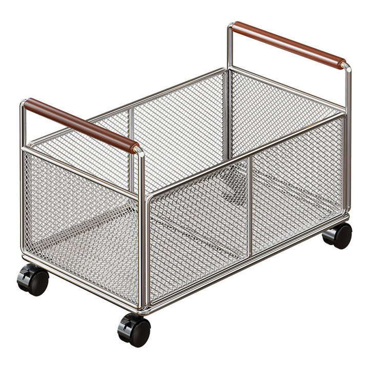 Mesh Metal Organizer Basket with Wooden Handles for Laundry and Home Storage