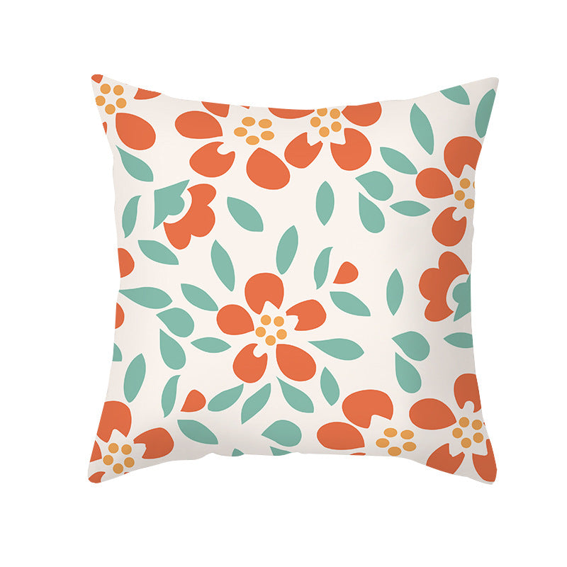 Floral Printed Cotton-Linen Throw Pillow with Removable Cover