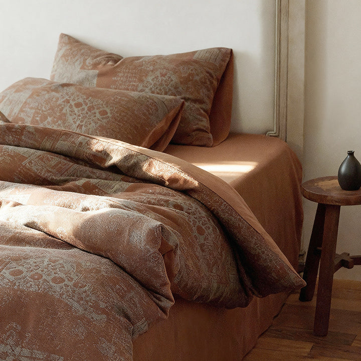 Artisan Jacquard Duvet Cover Set with Brushed Cotton Fitted Sheet and Pillow Shams