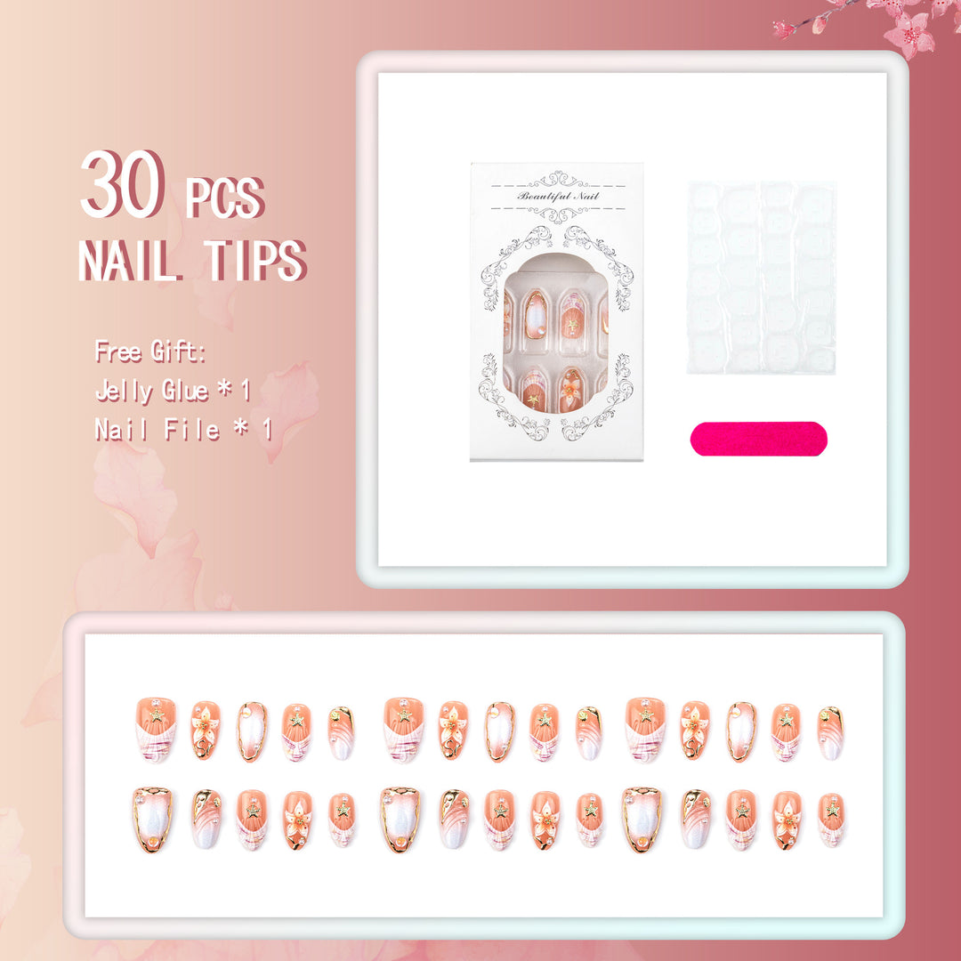 Artificial nail set with delicate flower and glitter decorations Stornfield