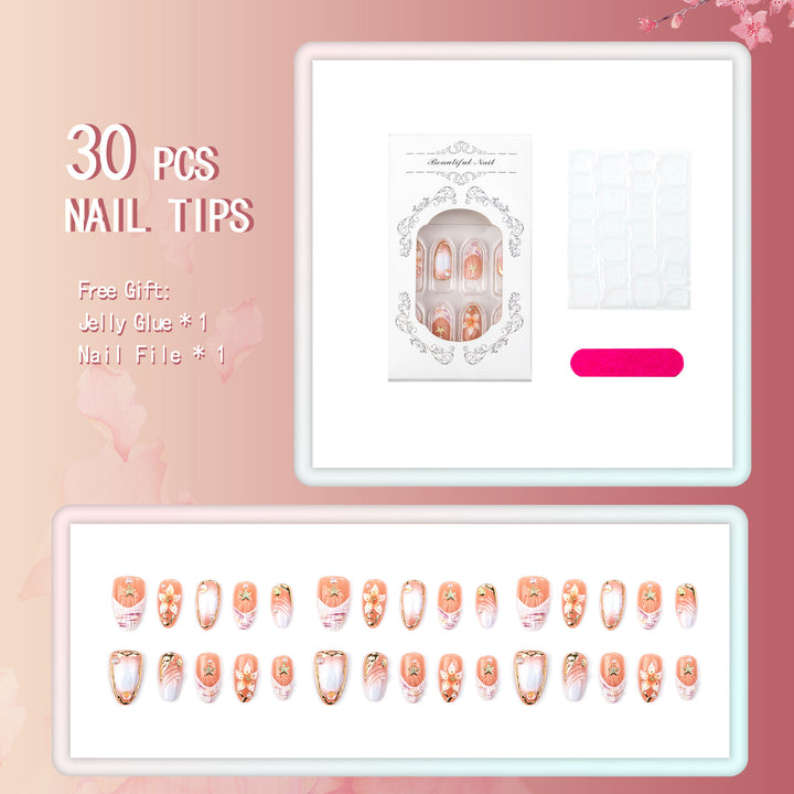 Artificial nail set with delicate flower and glitter decorations Stornfield