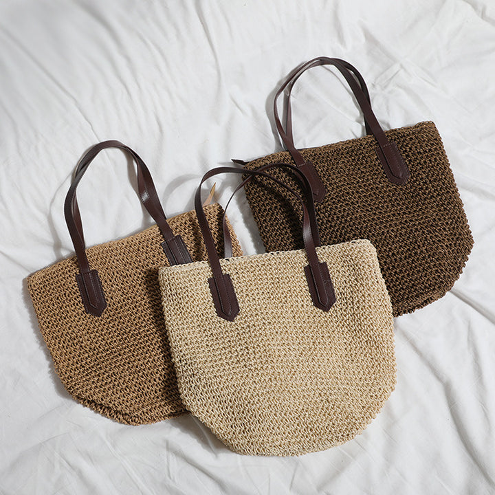 Generous wicker tote bag with leather handles Stornfield