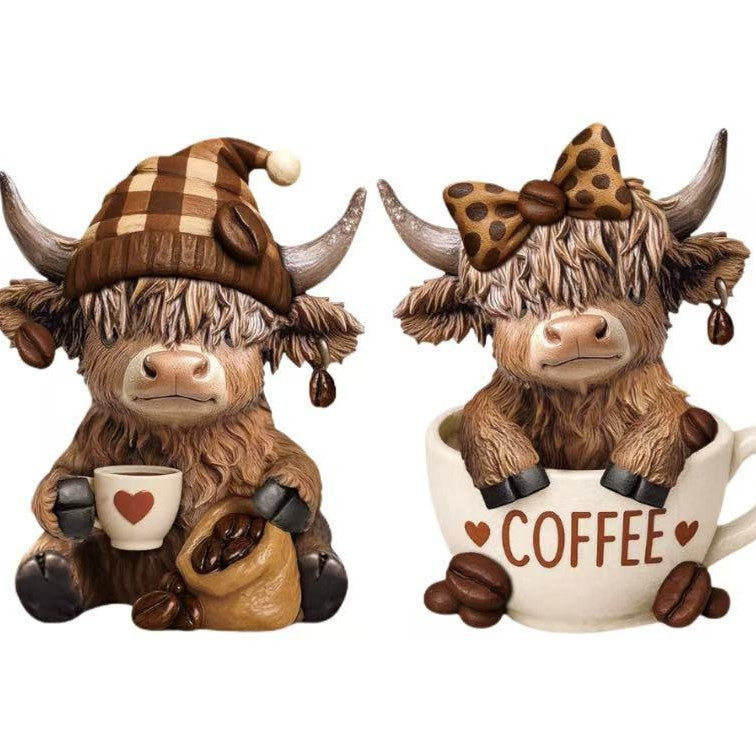 Decorative figure of a Highland cow with accessories Stornfield