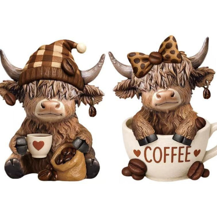 Decorative figure of a Highland cow with accessories Stornfield