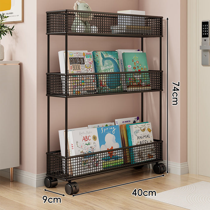 Freestanding Mesh Four-Tier Book and Toy Storage Shelf