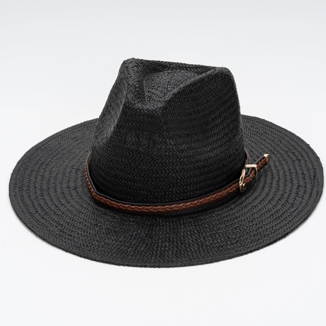 Straw Flat Brim Hat with Leather Trim | Stornfield
