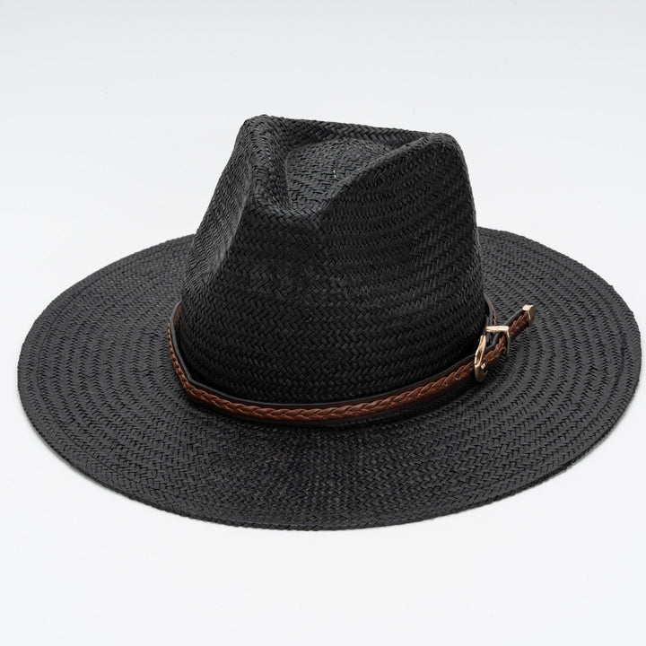 Straw Flat Brim Hat with Leather Trim | Stornfield