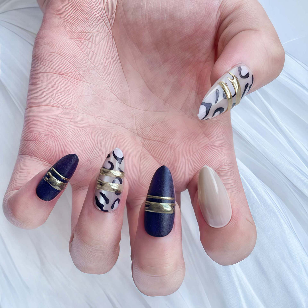 Artistic Press-On Nail Set with Contemporary Patterns Stornfield