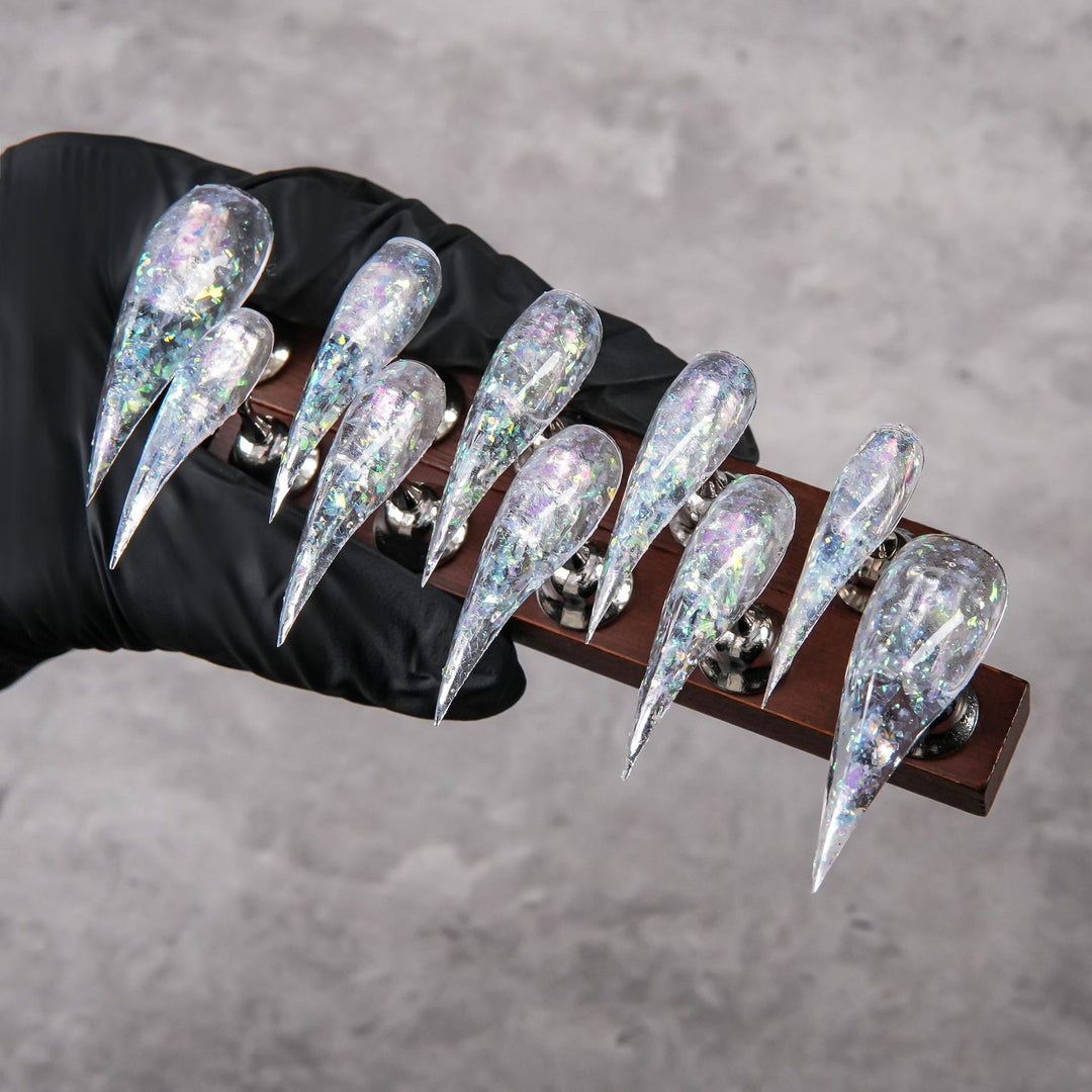 Stiletto Press-On Nail Set with Iridescent Glitter Finish