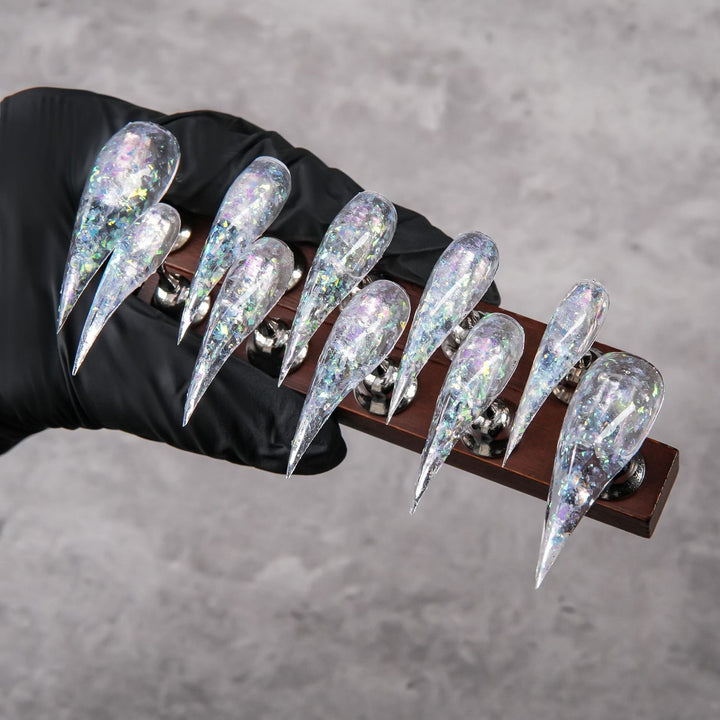 Stiletto Press-On Nail Set with Iridescent Glitter Finish