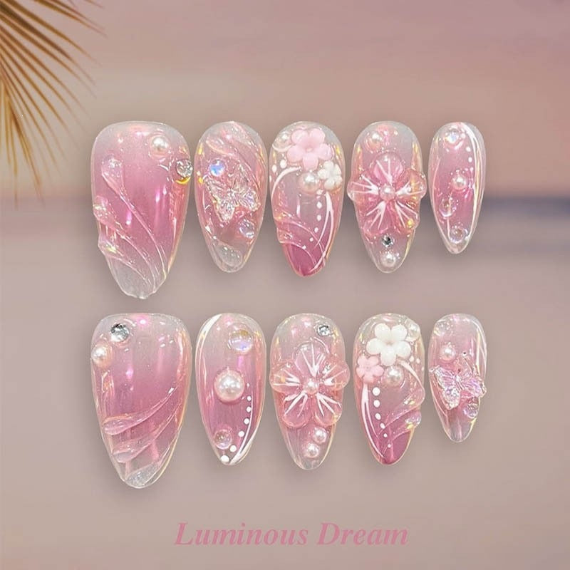 Artificial nail set with maritime motifs and colorful accents Stornfield