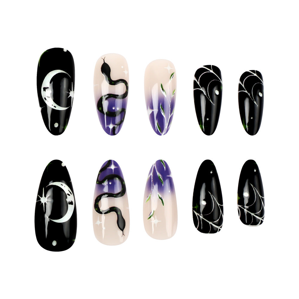 Artistic Halloween-Themed Press-On Nail Art Set Stornfield