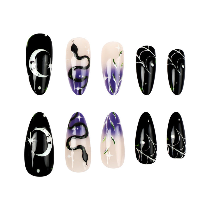 Artistic Halloween-Themed Press-On Nail Art Set Stornfield