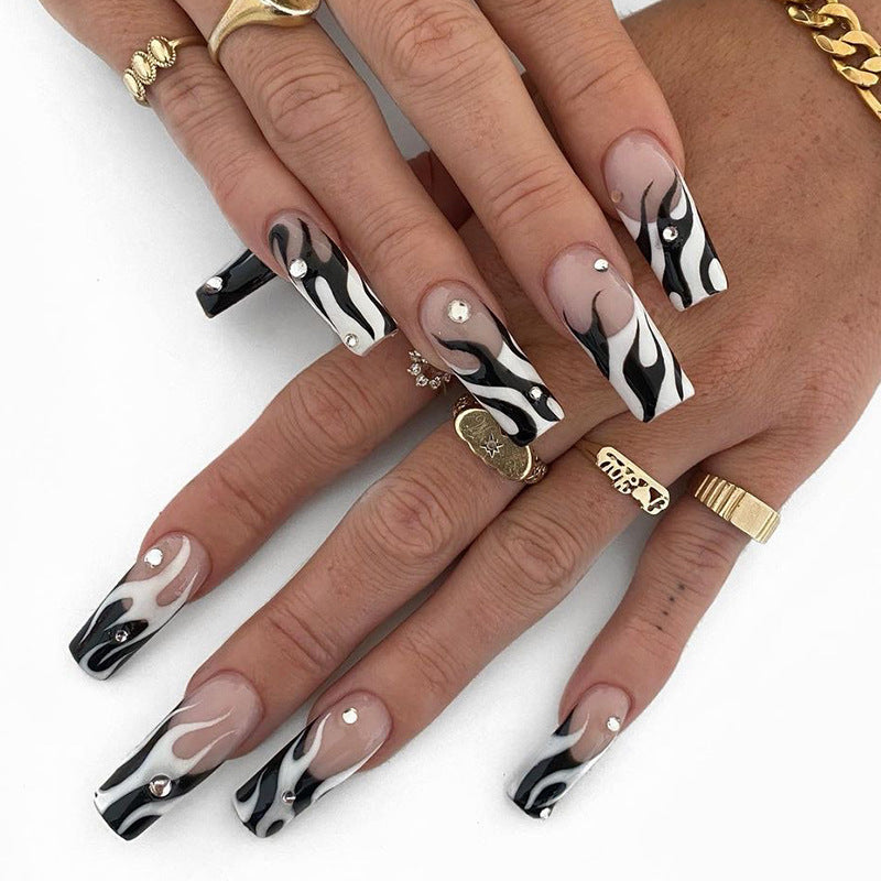 Artful Nail Extensions with Elegant Fire Pattern Stornfield