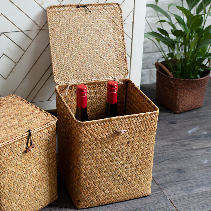 Unisex Rectangular Storage Basket with Lid made of Natural Material Stornfield