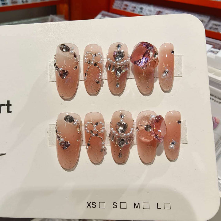 Decorative Stiletto Press-On Nail Set with Rhinestone and Pearl Accents