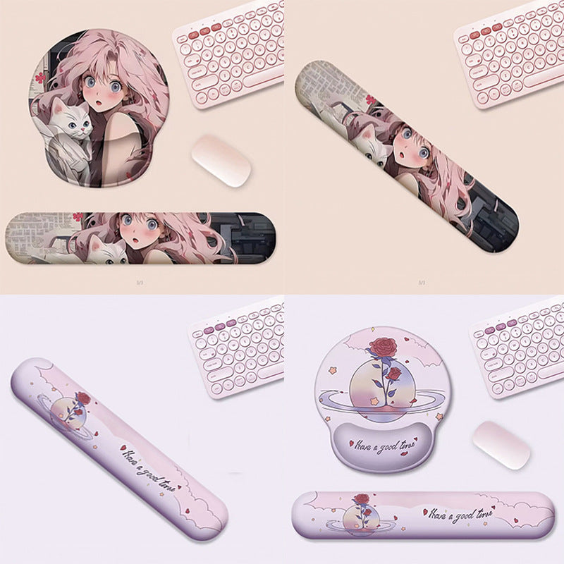 Artistic Ergonomic Mouse Pad and Wrist Rest Set