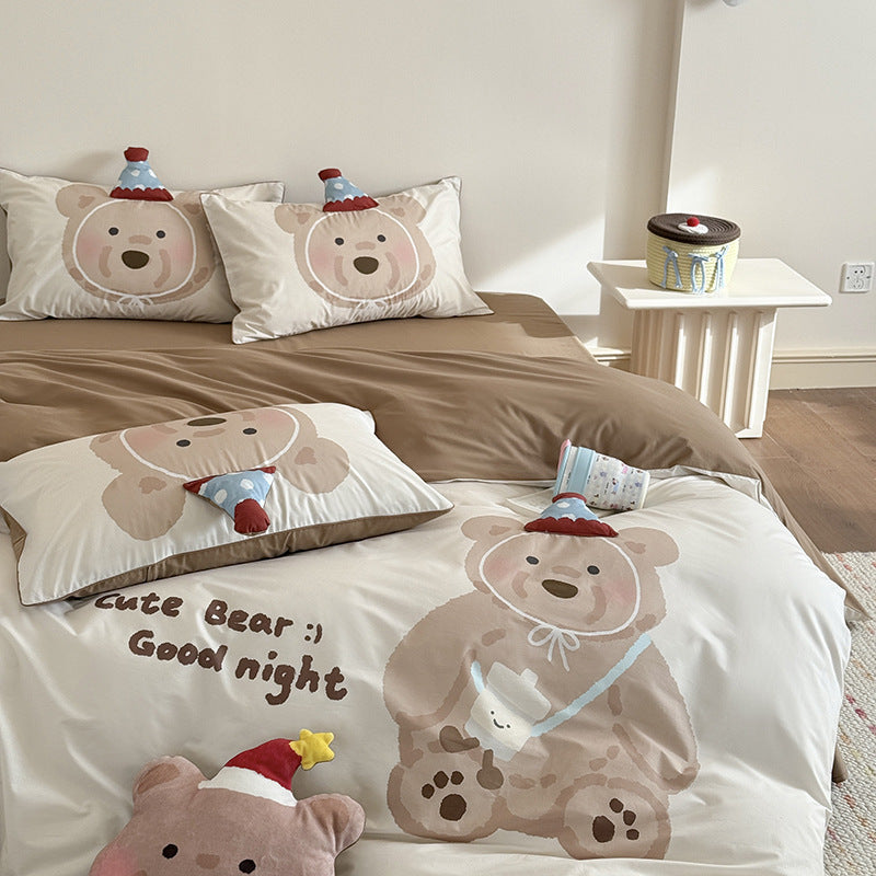 Children's Cartoon Bear Eggplant-Themed Duvet Cover Bedding Set with Pillowcases