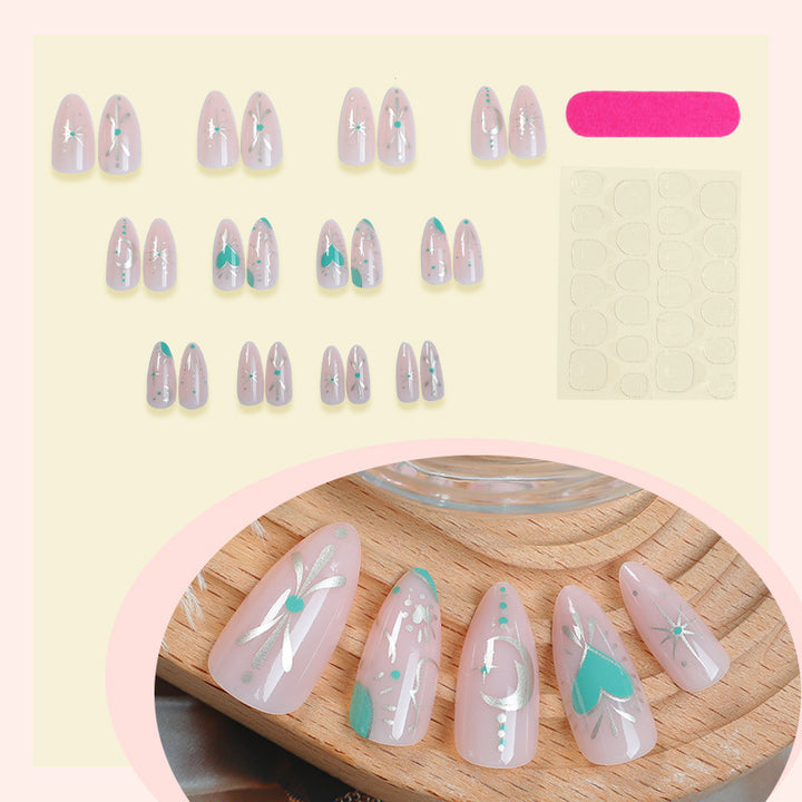 Artistic Press-On Nail Set with Stylish Floral and Gem Designs Stornfield