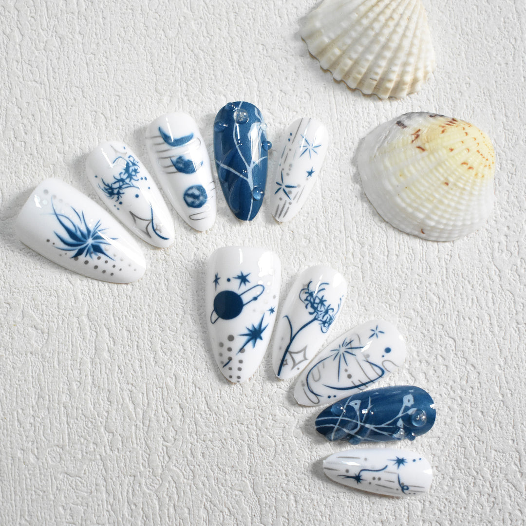 Artistic Long Stiletto Press-On Nails with Decorative Accents Stornfield