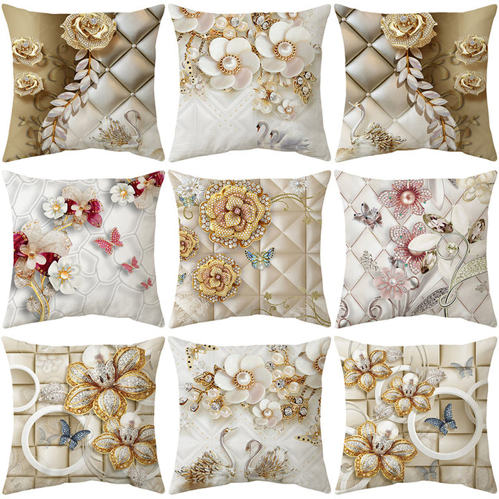 Luxurious Jeweled Floral Quilted-Texture Decorative Throw Pillow Cover