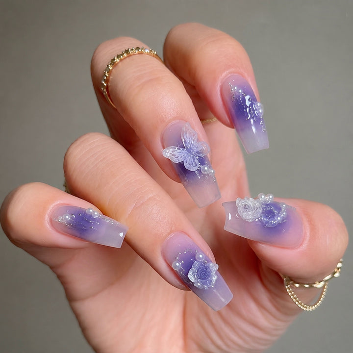 Artistic Butterfly-Embellished Press-On Nail Extensions Stornfield