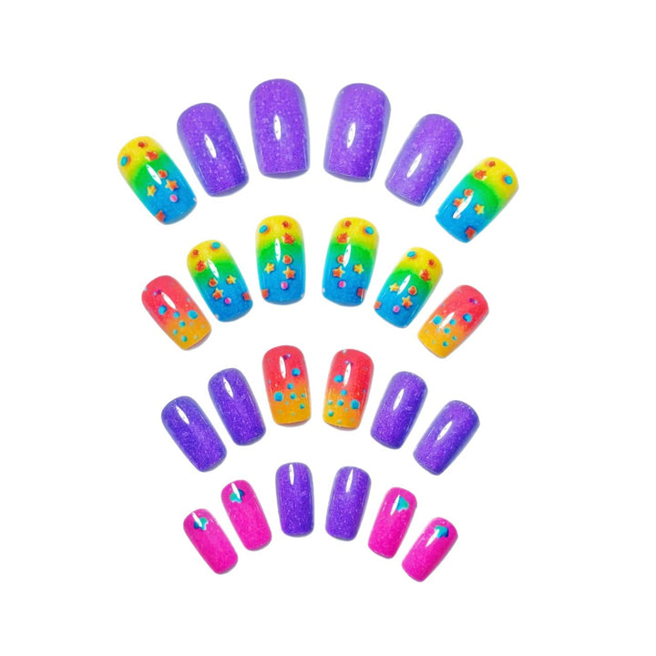 Creative art nails with sparkling rainbow design and 3D applications Stornfield
