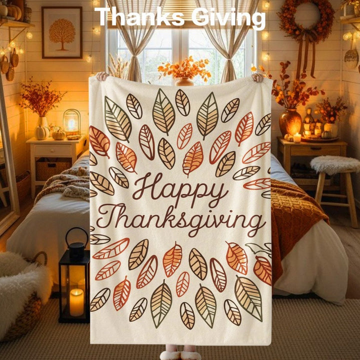 Thanksgiving-Themed Cozy Fleece Blanket